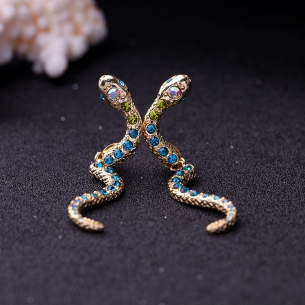 NWT Golden Crystal Statement Snake Earrings